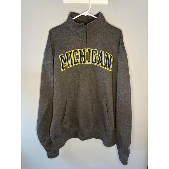 Champion Eco Fleece University of Michigan Pullover Sweatshirt Gray Mens Size XL - Picture 1 of 5